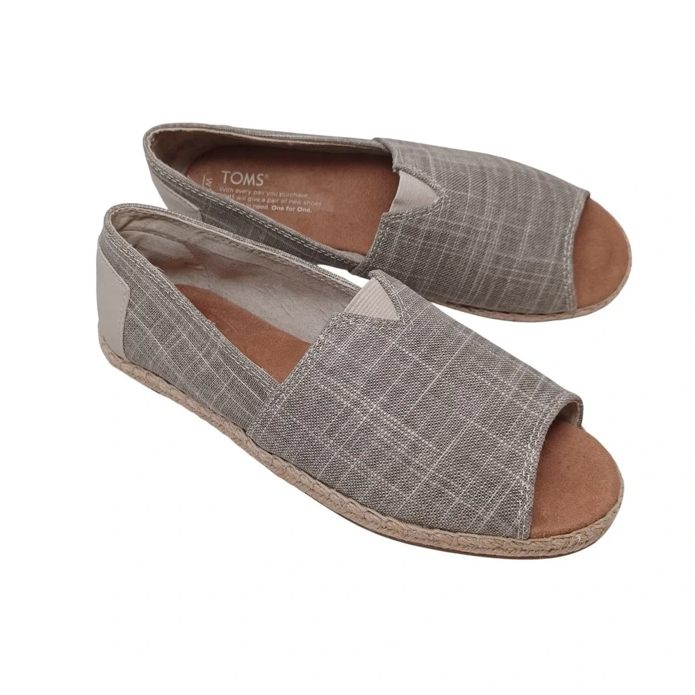 TOMS Womens Linen Grid Open Toe Alpargata Espadrille Slip On Shoes Size 7.5